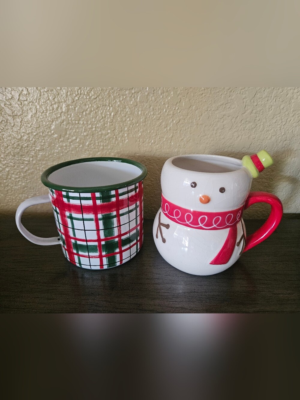 Festive Plaid Mug & Snowman Ceramic Mug Set of 2
